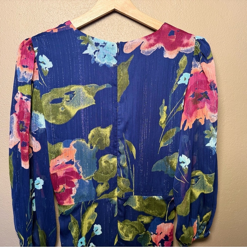 Julia Jordan Blue Floral Midi Dress 3/4 Sleeve NWT Elegant Boho Feminine Size 2 - Picture 12 of 17